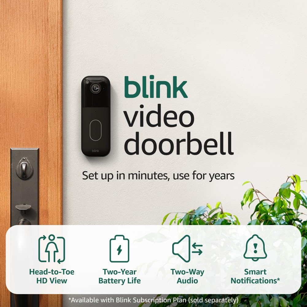 image:imageAllnew Blink Video Doorbell with Basic Annual Plan Headtotoe HD view twoyear battery Sync Module Core included System Black