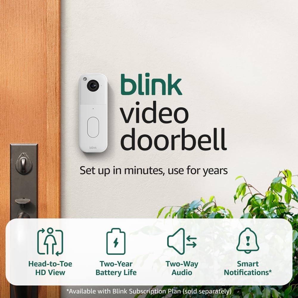image:imageAllnew Blink Video Doorbell with Basic Annual Plan Headtotoe HD view twoyear battery Sync Module Core included System White