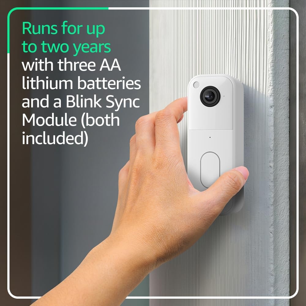 image:imageAllnew Blink Video Doorbell with Basic Annual Plan Headtotoe HD view twoyear battery Sync Module Core included System White