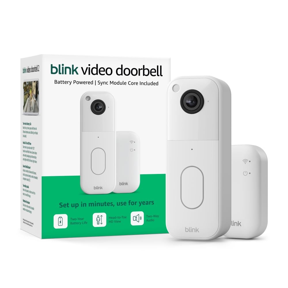image:imageAllnew Blink Video Doorbell with Basic Annual Plan Headtotoe HD view twoyear battery Sync Module Core included System White