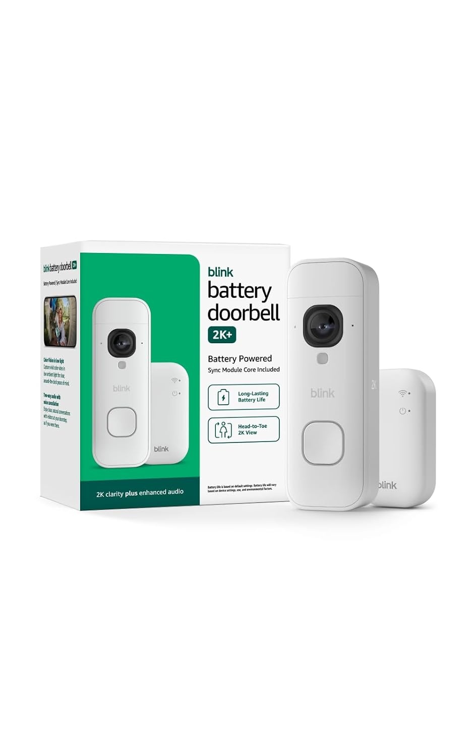image:imageBlink Battery Doorbell 2K newest model with Basic Annual Plan Wireless video doorbell 2K video resolution enhanced audio Sync Module Core included System White