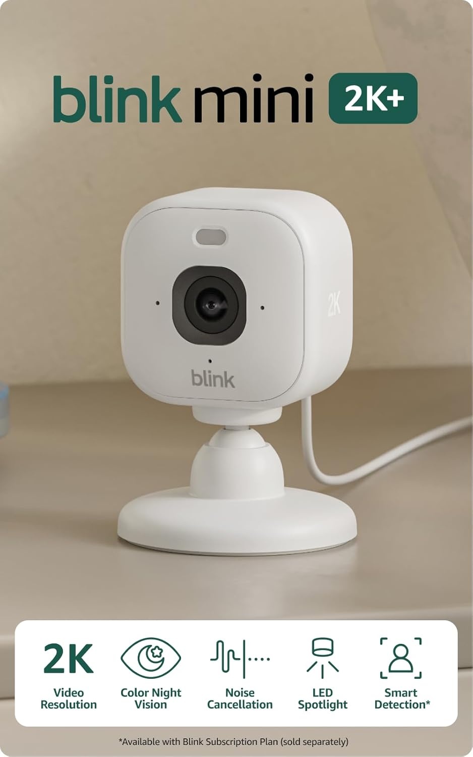image:imageBlink Mini 2K newest model with Basic Annual Plan Plugin Home amp Pet Security Camera with 2K video resolution smart motion detection works with Alexa 1 camera White