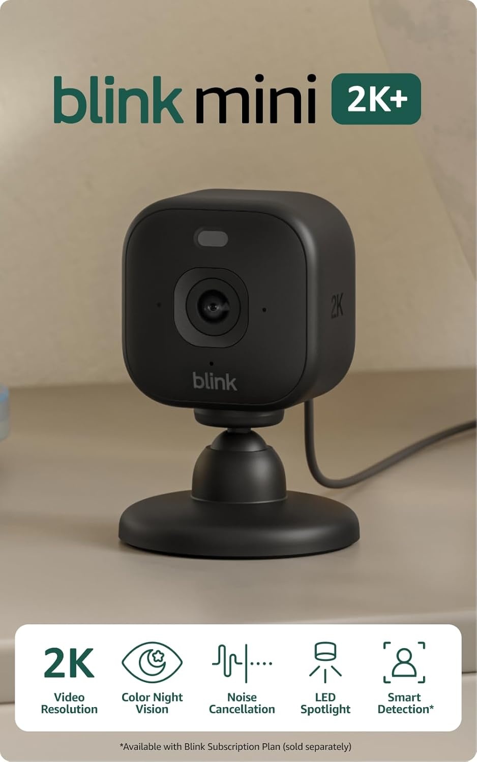 image:imageBlink Mini 2K newest model with Basic Annual Plan Plugin Home amp Pet Security Camera with 2K video resolution smart motion detection works with Alexa 1 camera Black