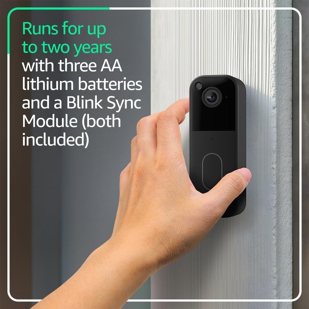 image:imageBlink Video Doorbell with 1Year Subscription Headtotoe HD view twoyear battery Sync Module Core included System Black