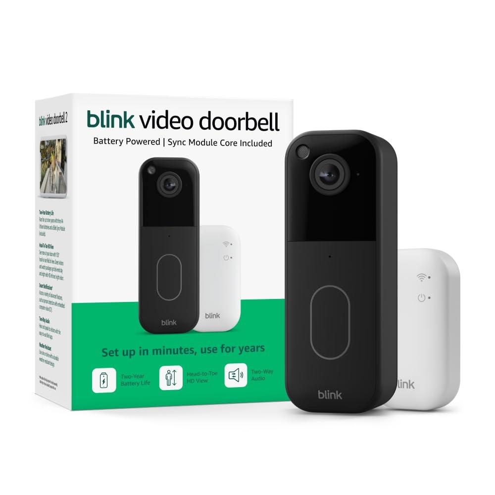 image:imageBlink Video Doorbell with 1Year Subscription Headtotoe HD view twoyear battery Sync Module Core included System Black