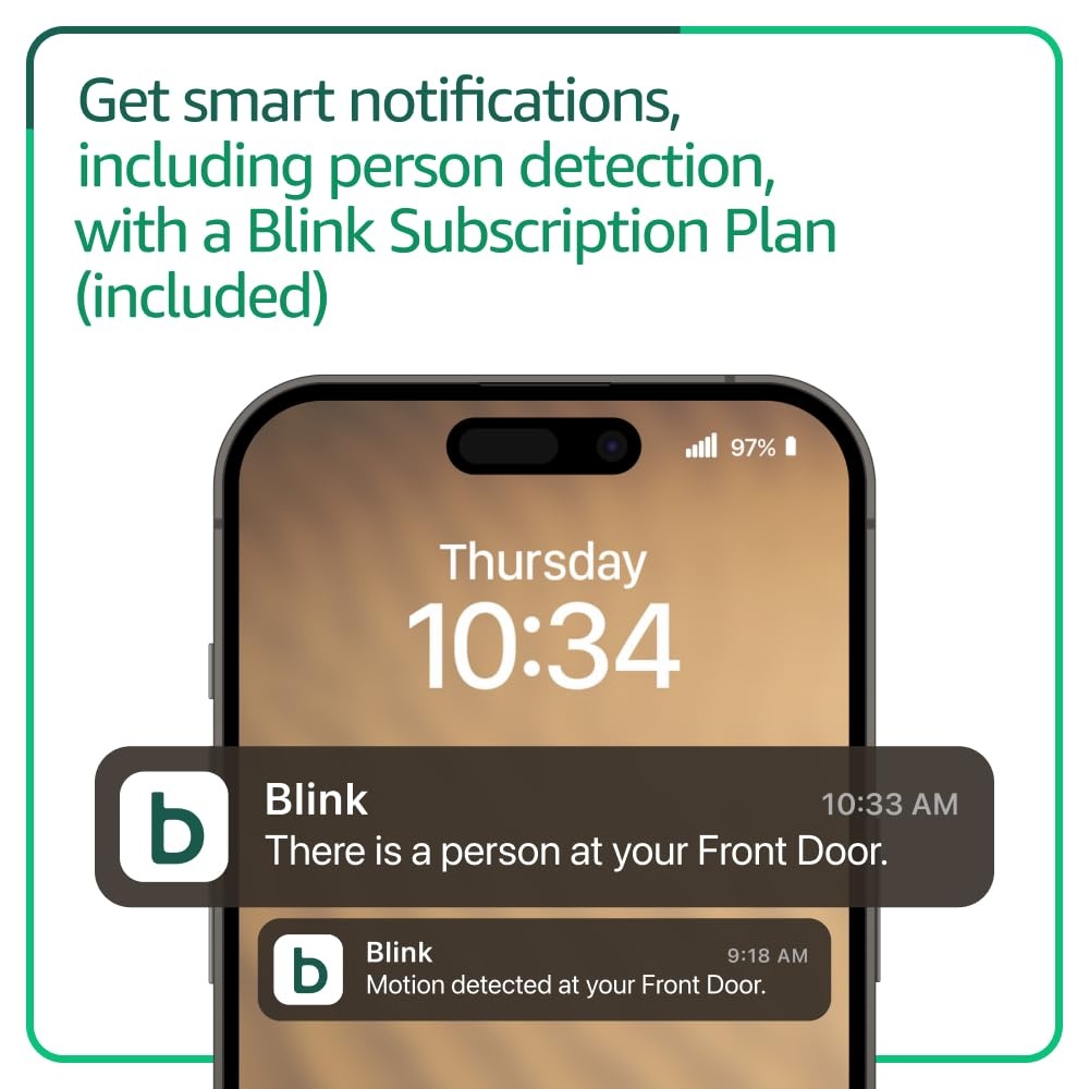 image:imageBlink Video Doorbell with 1Year Subscription Headtotoe HD view twoyear battery Sync Module Core included System Black