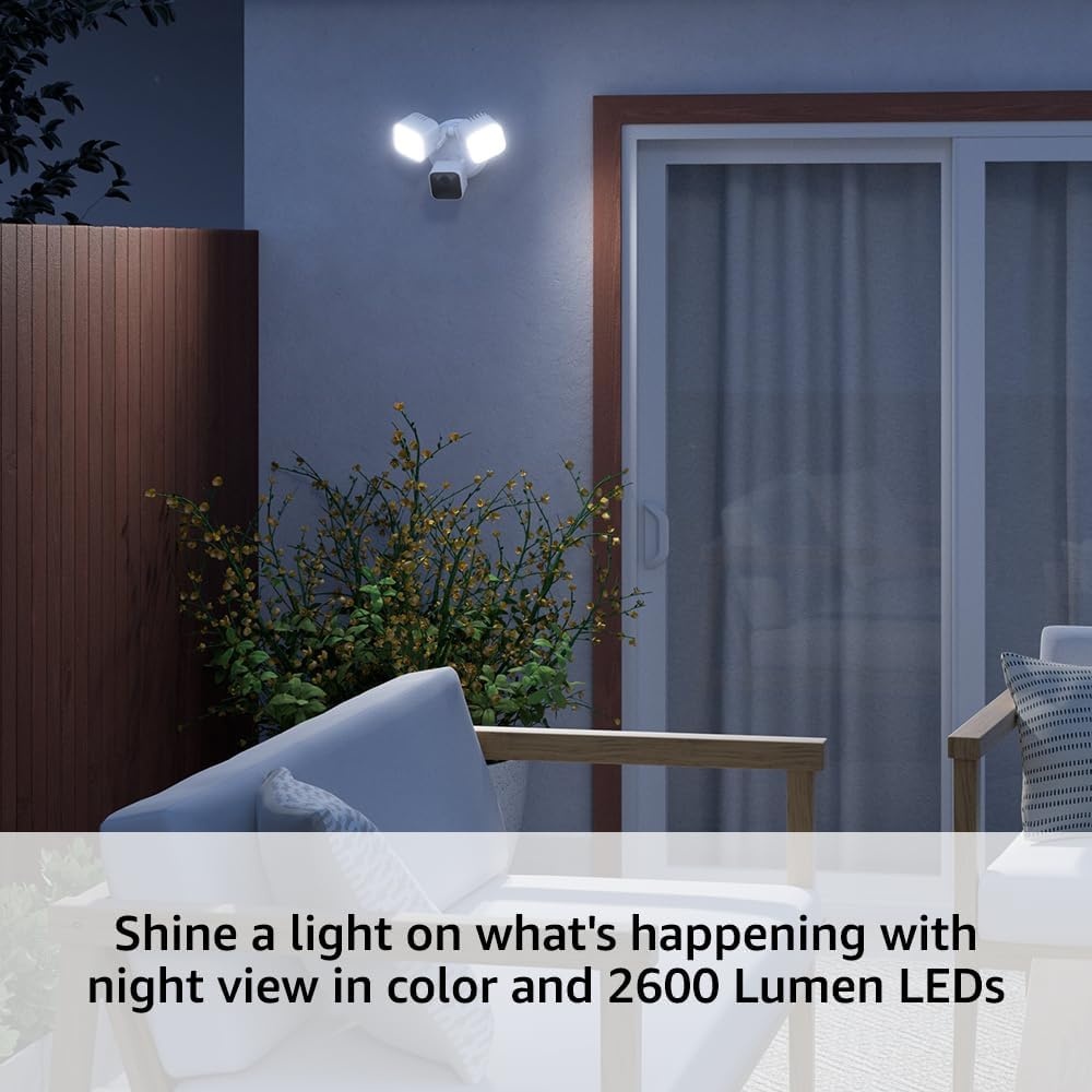 image:imageBlink Wired Floodlight Camera With 1Year Plus plan Smart security camera 2600 lumens HD live view person detection builtin siren Works with Alexa 1 camera White