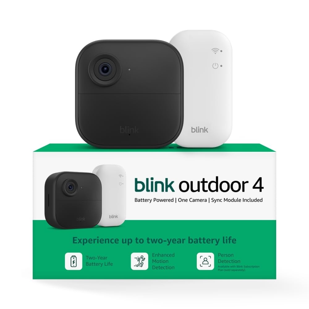 image:imageBlink Outdoor 4 1Year Plus plan Wireless smart security camera twoyear battery life 1080p HD day and infrared night live view Sync Module Core included 2 camera systemSave with Plus plan