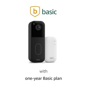 All-new Blink Video Doorbell with Basic Annual Plan – Head-to-toe HD view, two-year battery. Sync Module Core included – System (Black)