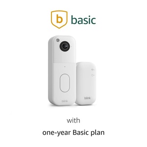All-new Blink Video Doorbell with Basic Annual Plan – Head-to-toe HD view, two-year battery, Sync Module Core included – System (White)