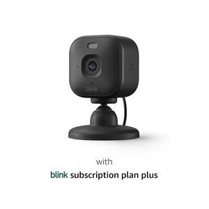 Blink Mini 2K+ (newest model) with 1-Year Plus plan – Plug-in Home & Pet Security Camera with 2K video resolution, smart motion detection, works with Alexa – 1 camera (Black)