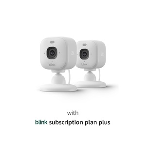 Blink Mini 2K+ (newest model) with 1-Year Plus plan – Plug-in Home & Pet Security Camera with 2K video resolution, smart motion detection, works with Alexa – 2 camera (White)