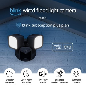 Blink Wired Floodlight Camera With 1-Year Plus plan – Smart security camera, 2600 lumens, HD live view, person detection, built-in siren, Works with Alexa – 1 camera (Black)(Black)