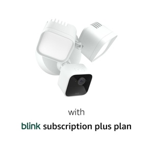 Blink Wired Floodlight Camera With 1-Year Plus plan – Smart security camera, 2600 lumens, HD live view, person detection, built-in siren, Works with Alexa – 1 camera (White)