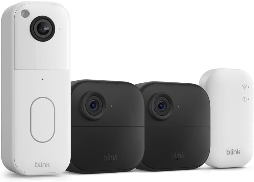 image:imageBlink Video Doorbell Outdoor 4 Wireless smart security cameras headtotoe HD view twoyear battery life Sync Module Core included 2 camera system Video Doorbell