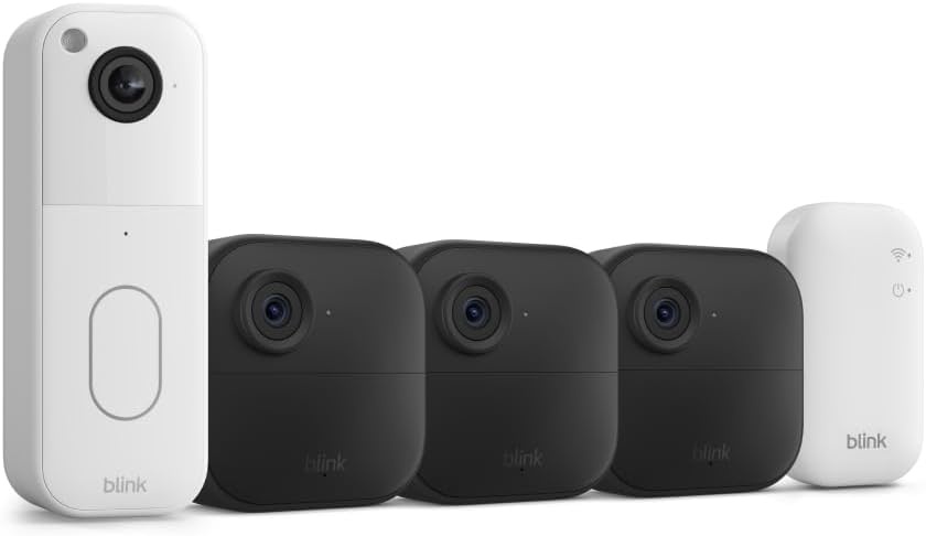 image:imageBlink Video Doorbell Outdoor 4 Wireless smart security cameras headtotoe HD view twoyear battery life Sync Module Core included 3 camera system Video Doorbell
