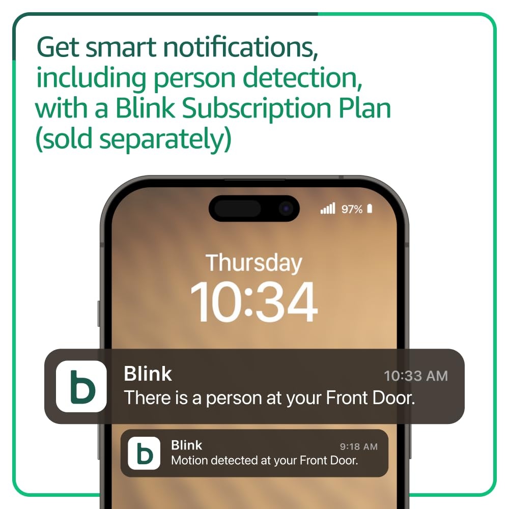 image:imageBlink Video Doorbell Outdoor 4 Wireless smart security cameras headtotoe HD view twoyear battery life Sync Module Core included 5 camera system Video Doorbell
